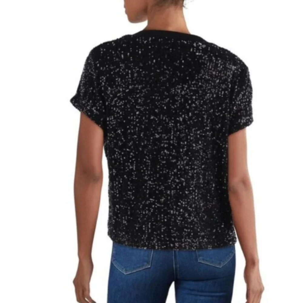 Elliot Lauren Black Sequin Short Sleeve Top Women's Size Medium - Picture 7 of 11